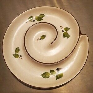 Vintage Schonfelds USA Ceramic Swirl Olive Leaf Design Appetizer Dish Tray